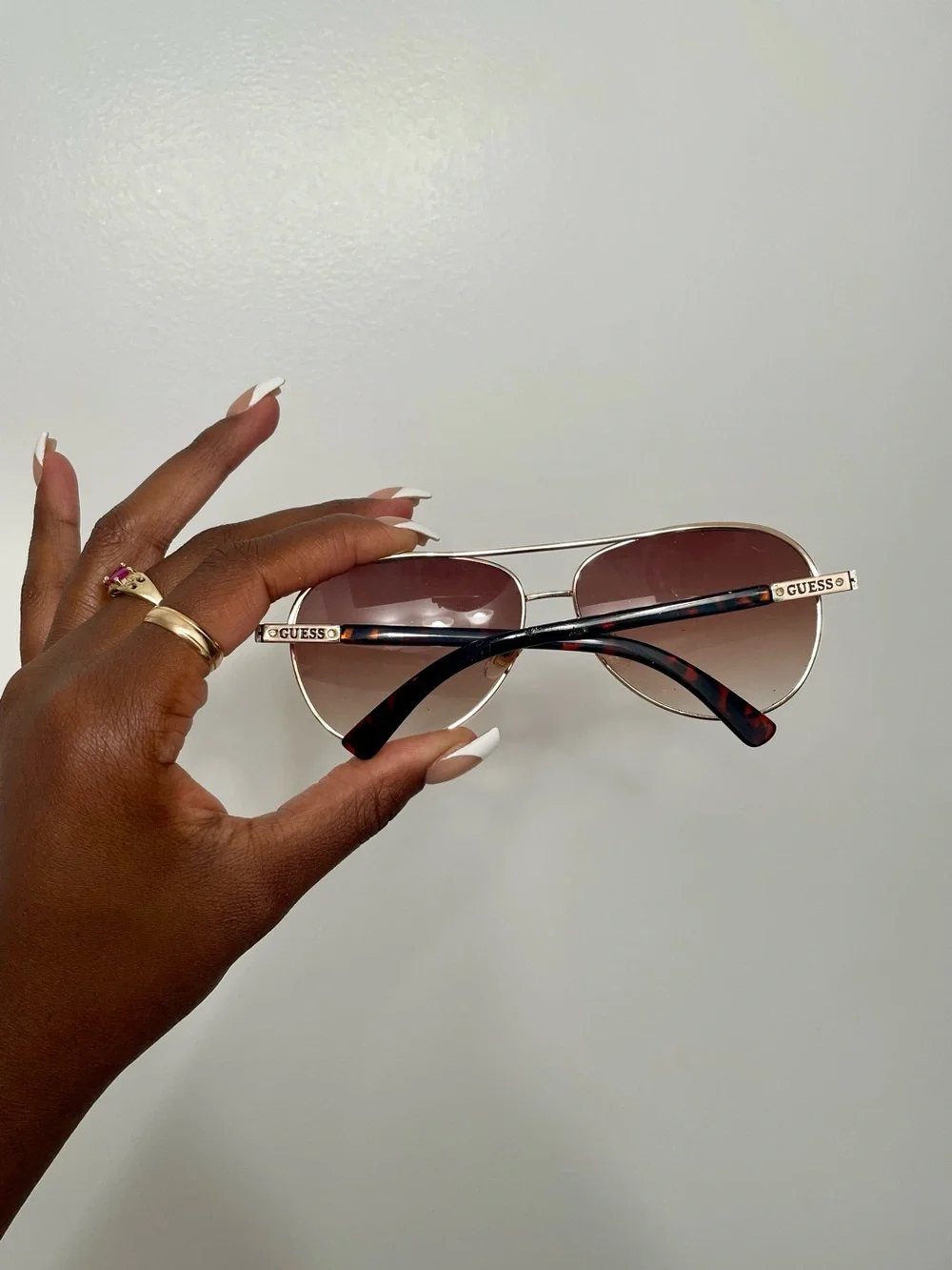 Guess Women's Aviator Sunglasses with Gold Frame and Brown Gradient Lenses